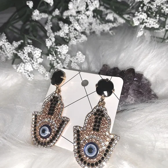 Hamsa Rhinestone statement earrings NEW - Picture 1 of 4